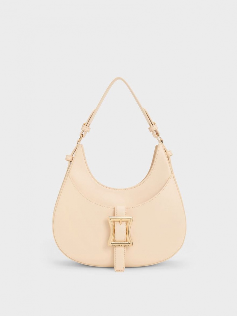 τσάντα hobo Charles And Keith Xanthe Μπεζ | 75328-MUSX