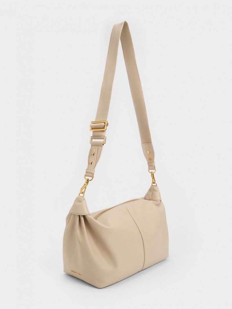 τσάντα hobo Charles And Keith Χοντρός Chain Link Μπεζ | 18506-GWAH