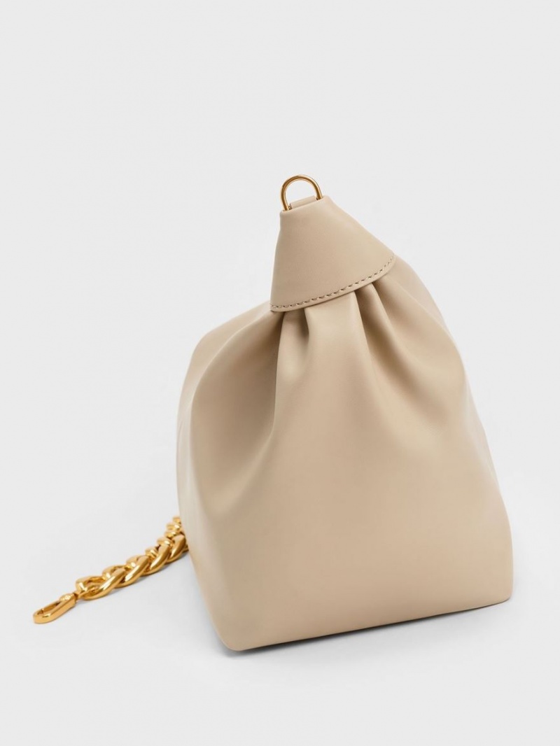 τσάντα hobo Charles And Keith Χοντρός Chain Link Μπεζ | 18506-GWAH