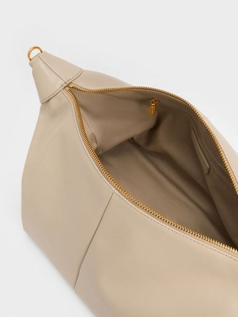 τσάντα hobo Charles And Keith Χοντρός Chain Link Μπεζ | 18506-GWAH