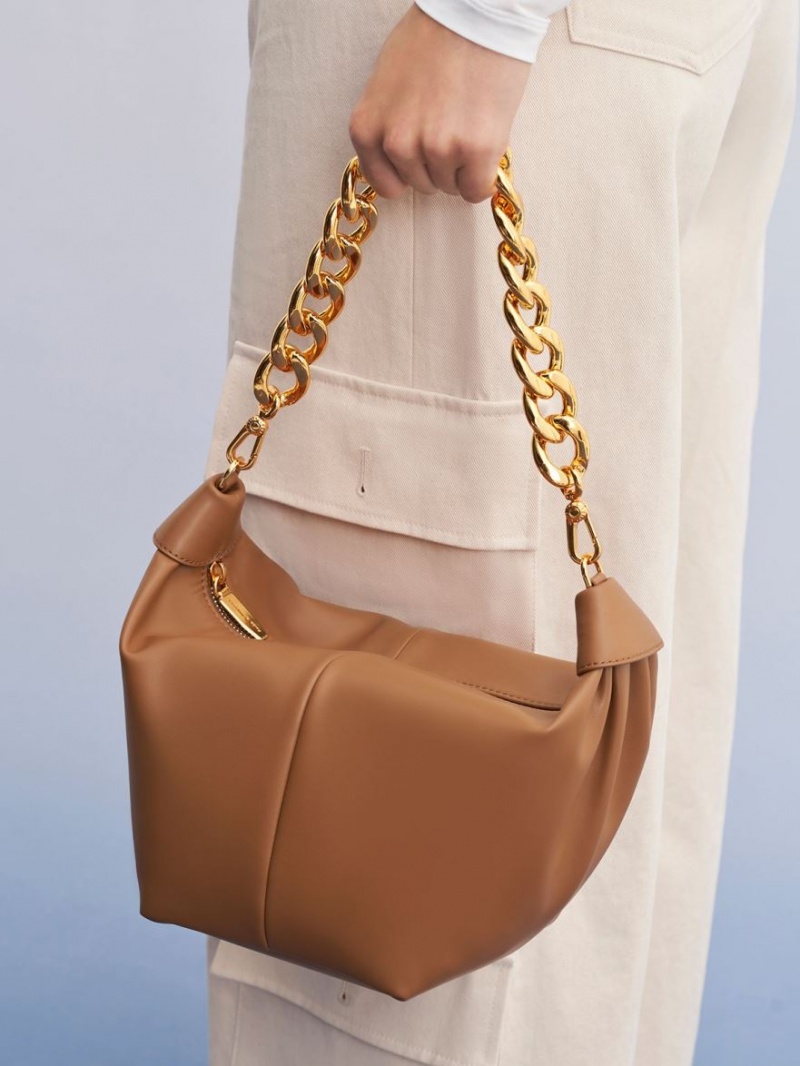τσάντα hobo Charles And Keith Χοντρός Chain Link σοκολάτα | 35462-RJFB