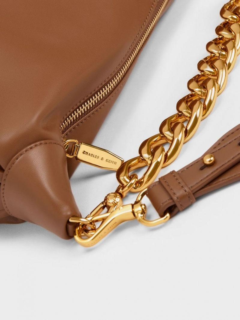 τσάντα hobo Charles And Keith Χοντρός Chain Link σοκολάτα | 35462-RJFB