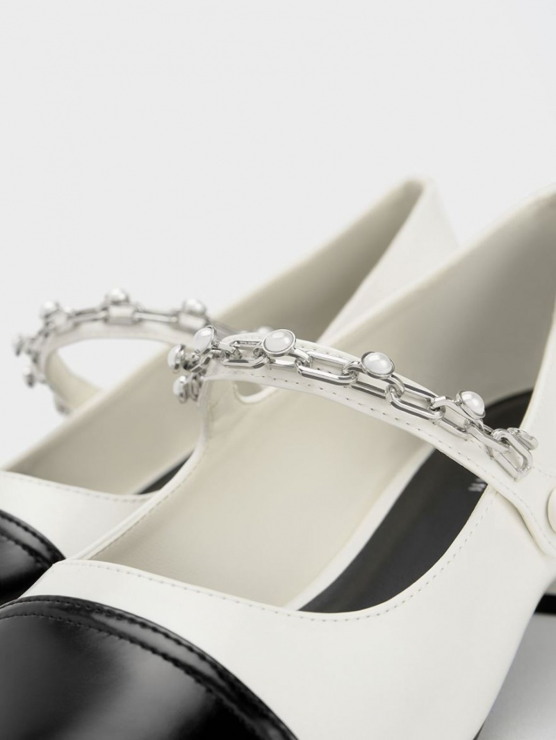 παπουτσια mary jane Charles And Keith Beaded Chain-Link ασπρα | 64908-OBAT