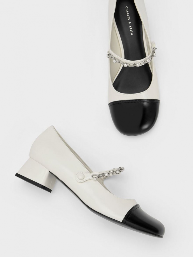παπουτσια mary jane Charles And Keith Beaded Chain-Link ασπρα | 64908-OBAT