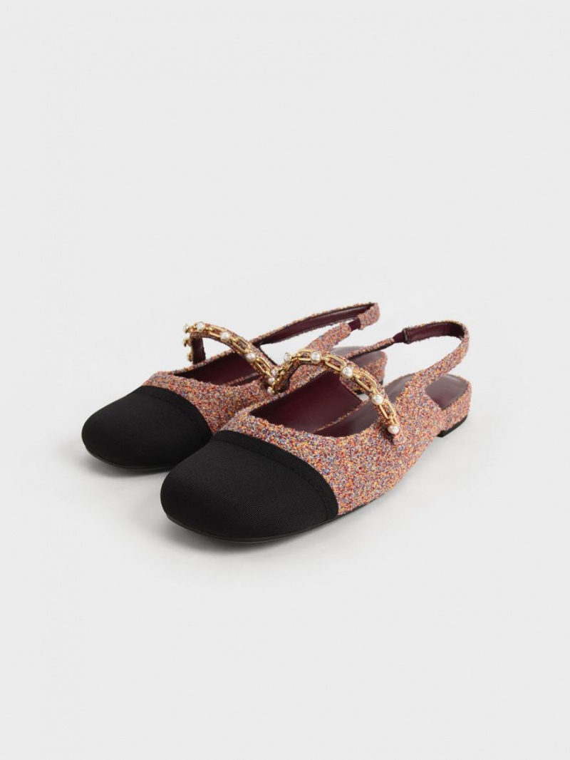 παπουτσια mary jane Charles And Keith Beaded Chain-Link Terry Cloth & Grosgrain Slingback κοκκινα | 04128-SDJX