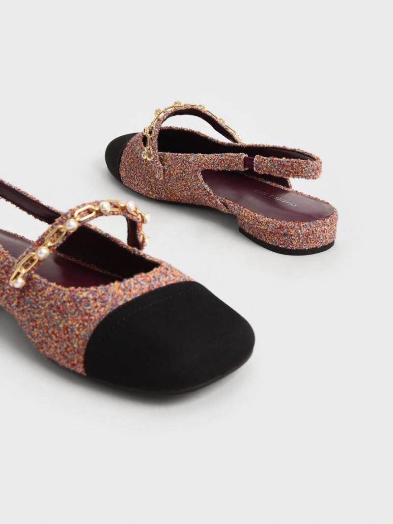 παπουτσια mary jane Charles And Keith Beaded Chain-Link Terry Cloth & Grosgrain Slingback κοκκινα | 04128-SDJX