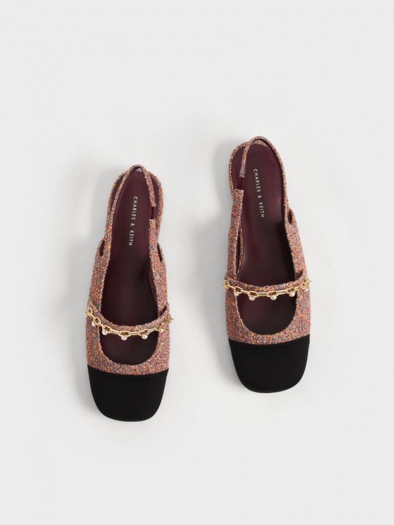 παπουτσια mary jane Charles And Keith Beaded Chain-Link Terry Cloth & Grosgrain Slingback κοκκινα | 04128-SDJX