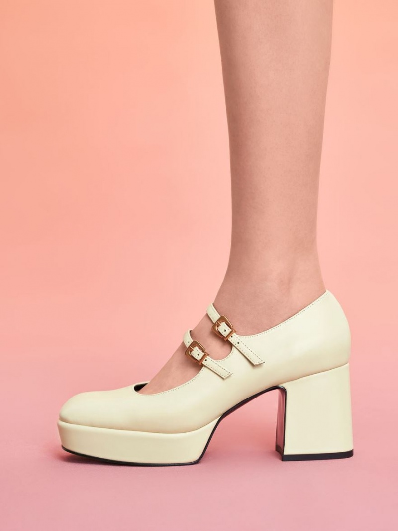 παπουτσια mary jane Charles And Keith Block Heel κίτρινα | 89316-TXFU