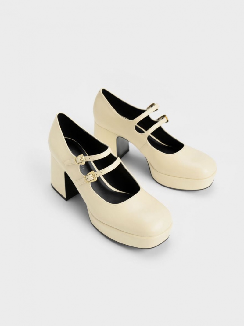 παπουτσια mary jane Charles And Keith Block Heel κίτρινα | 89316-TXFU