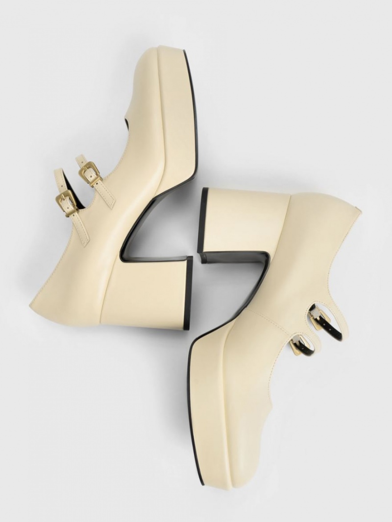 παπουτσια mary jane Charles And Keith Block Heel κίτρινα | 89316-TXFU