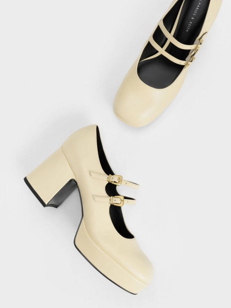 παπουτσια mary jane Charles And Keith Block Heel κίτρινα | 89316-TXFU