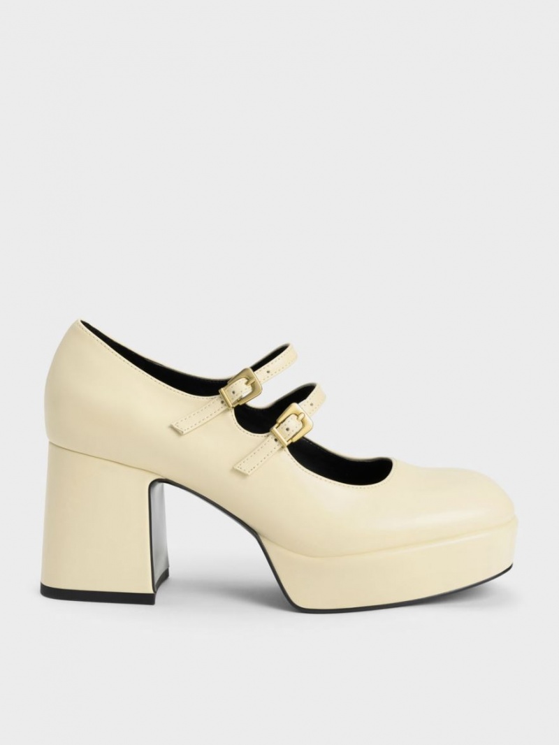 παπουτσια mary jane Charles And Keith Block Heel κίτρινα | 89316-TXFU