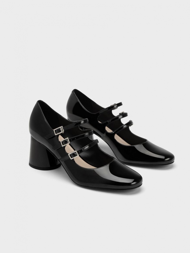 παπουτσια mary jane Charles And Keith Buckled Cylindrical Heel μαυρα | 03418-FMPE