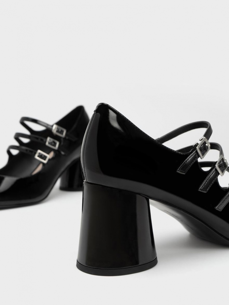παπουτσια mary jane Charles And Keith Buckled Cylindrical Heel μαυρα | 03418-FMPE