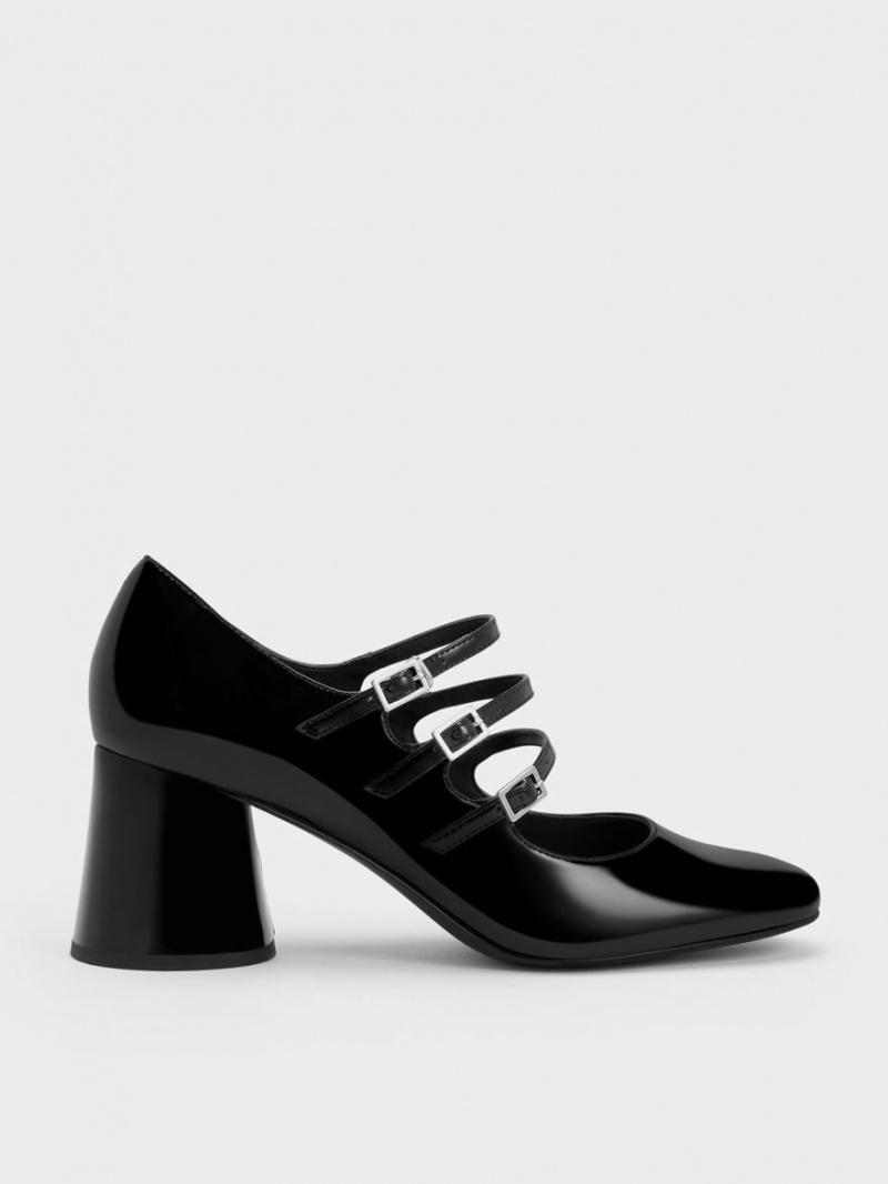 παπουτσια mary jane Charles And Keith Buckled Cylindrical Heel μαυρα | 03418-FMPE