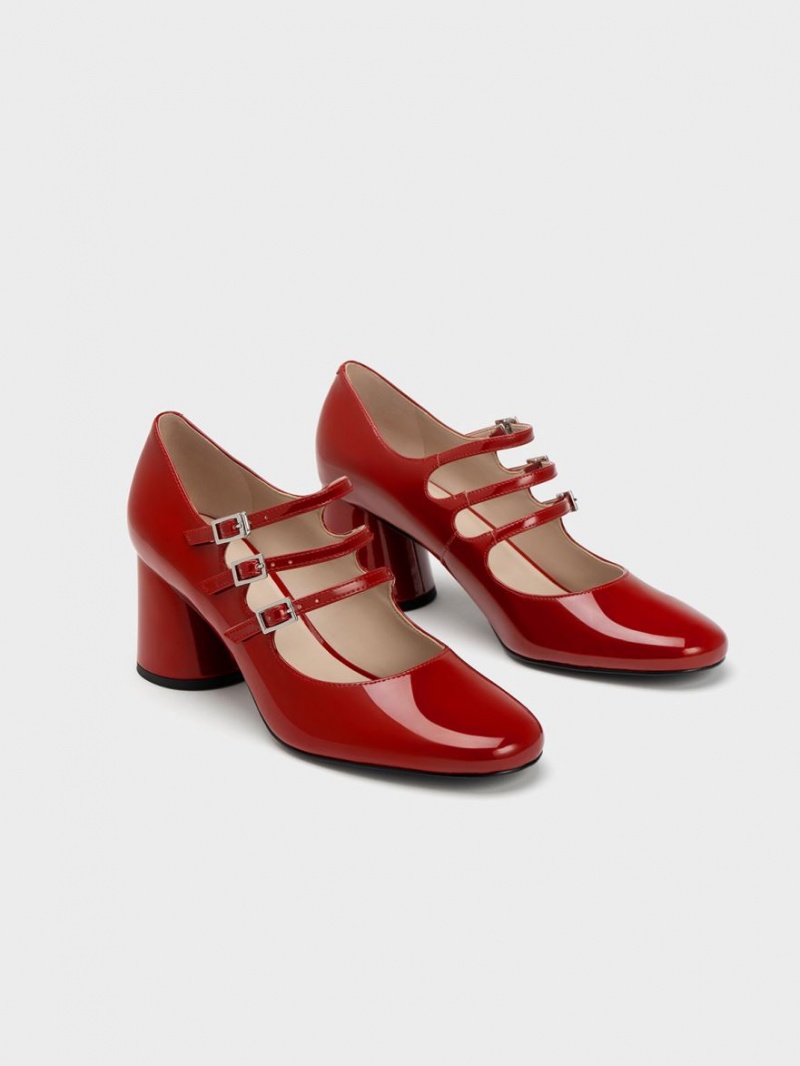 παπουτσια mary jane Charles And Keith Buckled Cylindrical Heel κοκκινα | 74159-TDEY