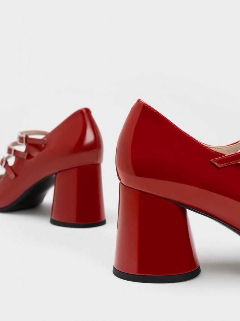παπουτσια mary jane Charles And Keith Buckled Cylindrical Heel κοκκινα | 74159-TDEY
