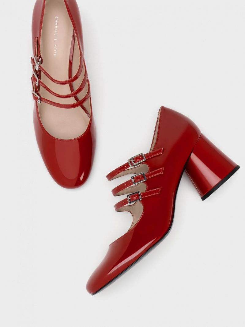 παπουτσια mary jane Charles And Keith Buckled Cylindrical Heel κοκκινα | 74159-TDEY