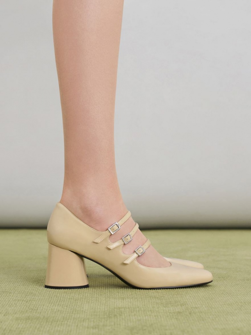 παπουτσια mary jane Charles And Keith Buckled Cylindrical Heel κίτρινα | 12095-EDGK
