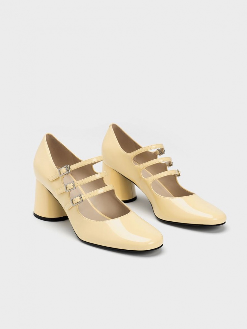 παπουτσια mary jane Charles And Keith Buckled Cylindrical Heel κίτρινα | 12095-EDGK