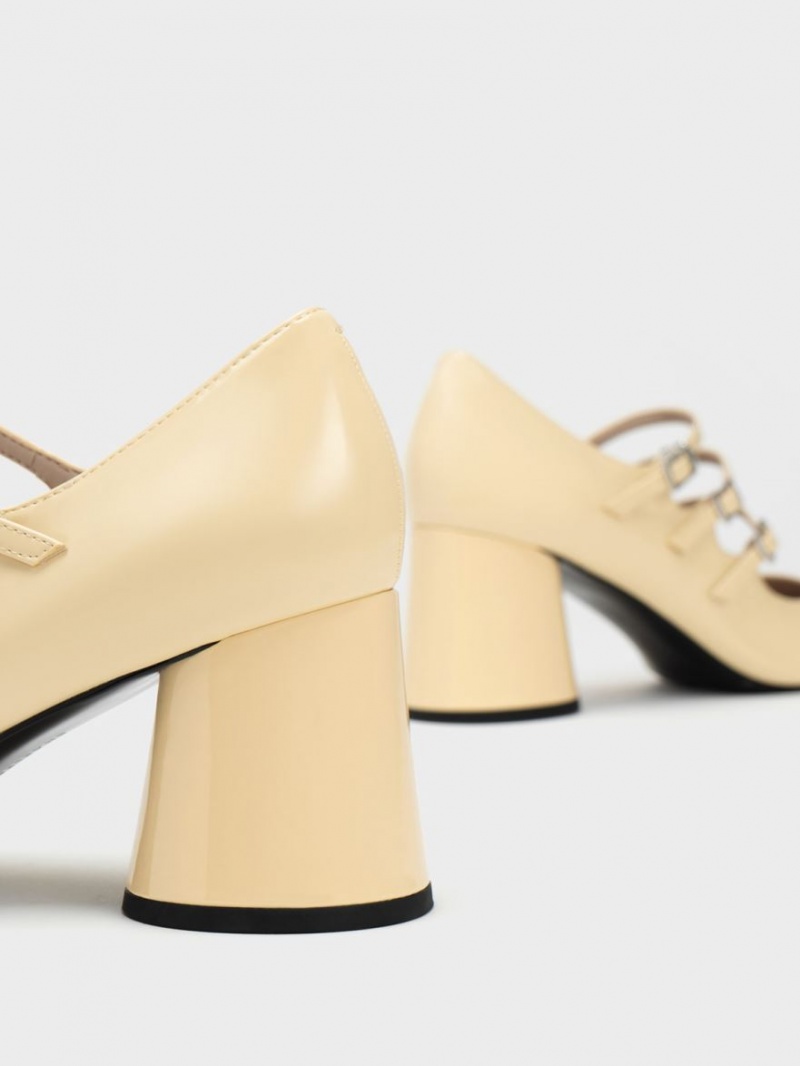 παπουτσια mary jane Charles And Keith Buckled Cylindrical Heel κίτρινα | 12095-EDGK