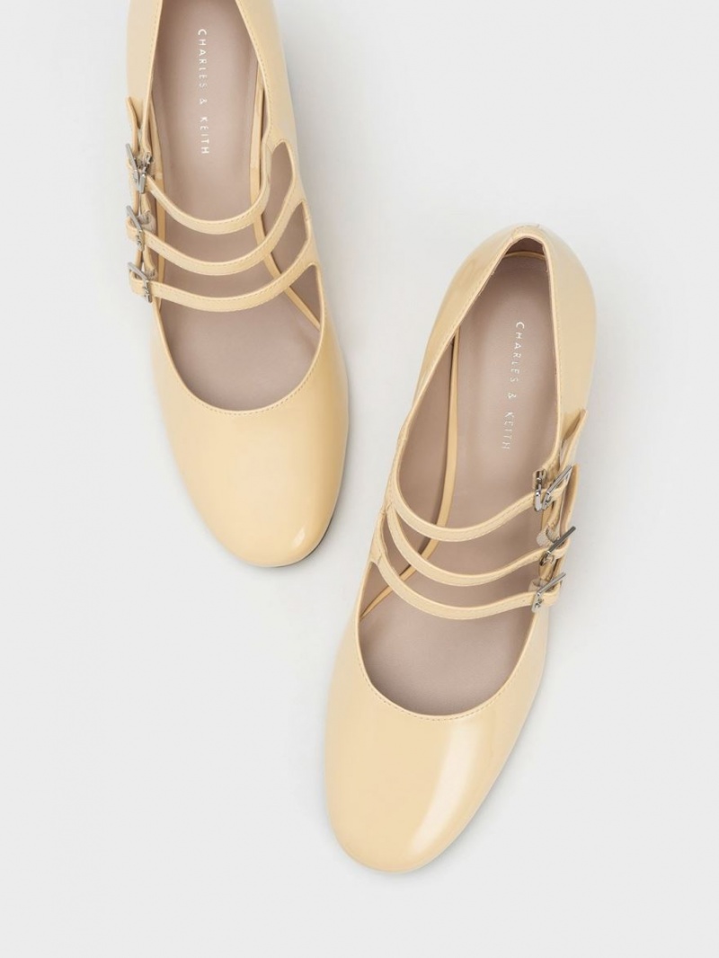 παπουτσια mary jane Charles And Keith Buckled Cylindrical Heel κίτρινα | 12095-EDGK