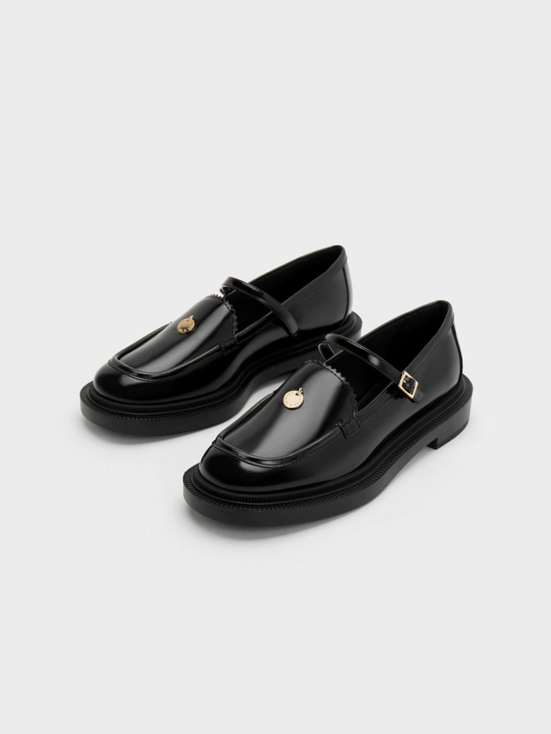 παπουτσια mary jane Charles And Keith Circle Charm μαυρα | 89347-DKNL