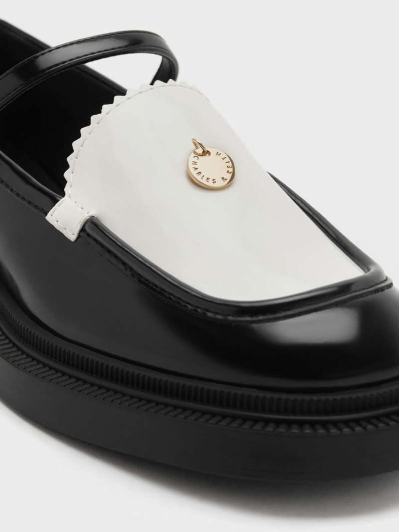 παπουτσια mary jane Charles And Keith Circle Charm Two-Tone μαυρα ασπρα | 38549-CZYE