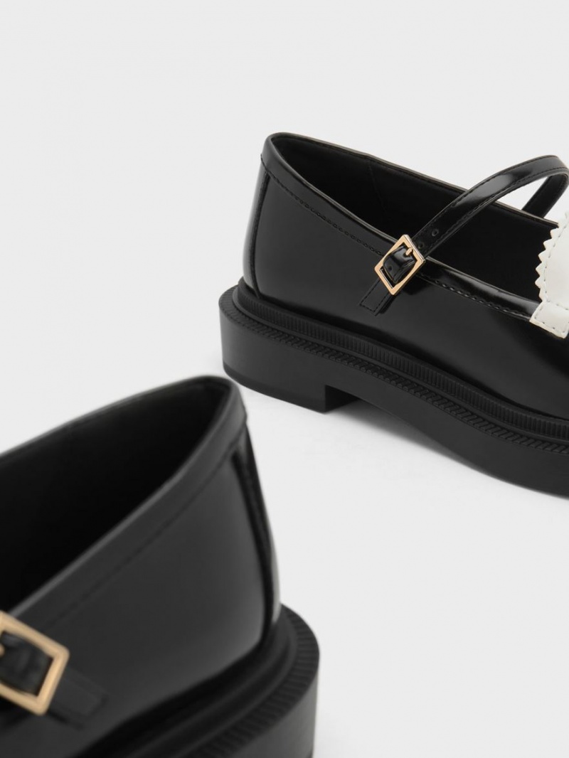 παπουτσια mary jane Charles And Keith Circle Charm Two-Tone μαυρα ασπρα | 38549-CZYE