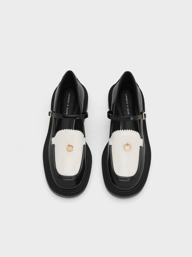 παπουτσια mary jane Charles And Keith Circle Charm Two-Tone μαυρα ασπρα | 38549-CZYE