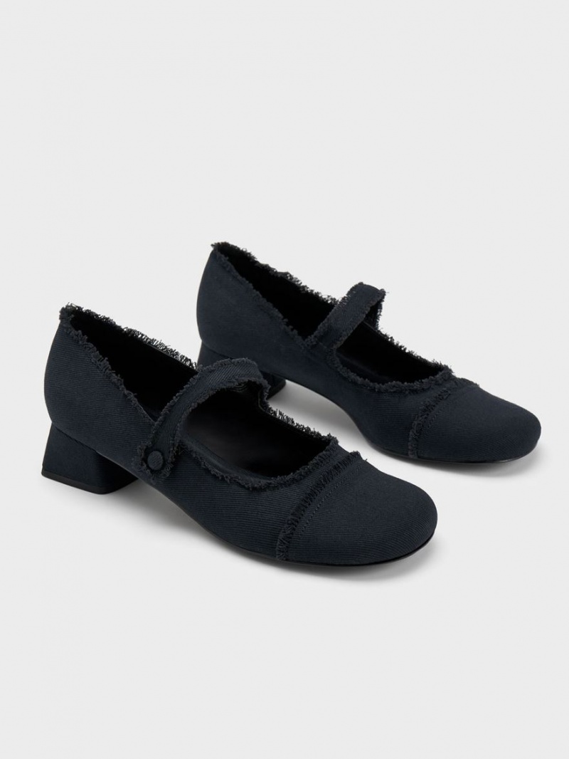 παπουτσια mary jane Charles And Keith Denim Block Heel σκούρο μπλε | 01435-TKDR