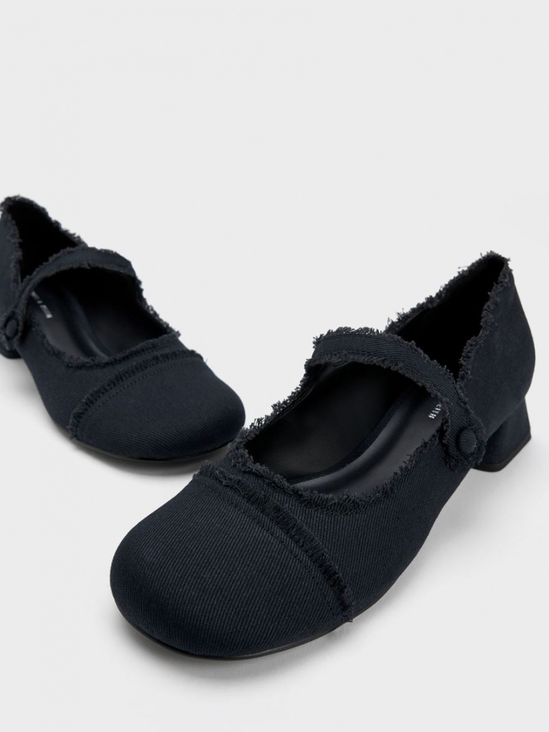 παπουτσια mary jane Charles And Keith Denim Block Heel σκούρο μπλε | 01435-TKDR
