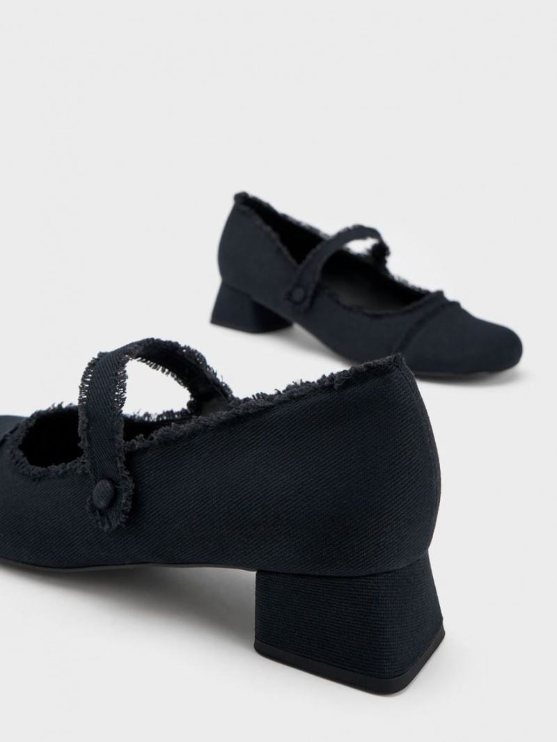 παπουτσια mary jane Charles And Keith Denim Block Heel σκούρο μπλε | 01435-TKDR