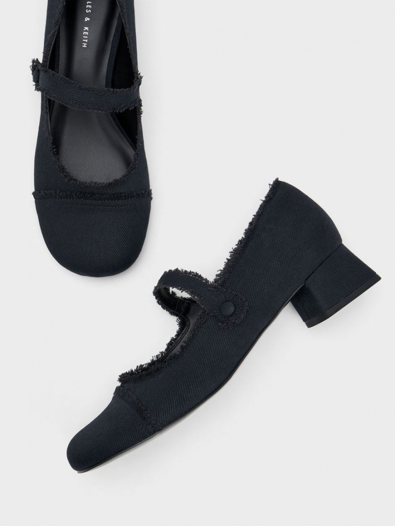 παπουτσια mary jane Charles And Keith Denim Block Heel σκούρο μπλε | 01435-TKDR