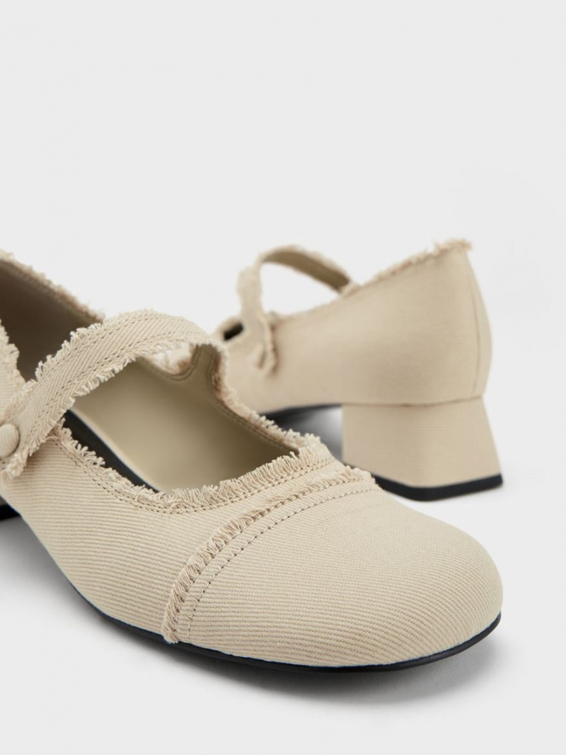 παπουτσια mary jane Charles And Keith Denim Block Heel Μπεζ | 51398-AZNV
