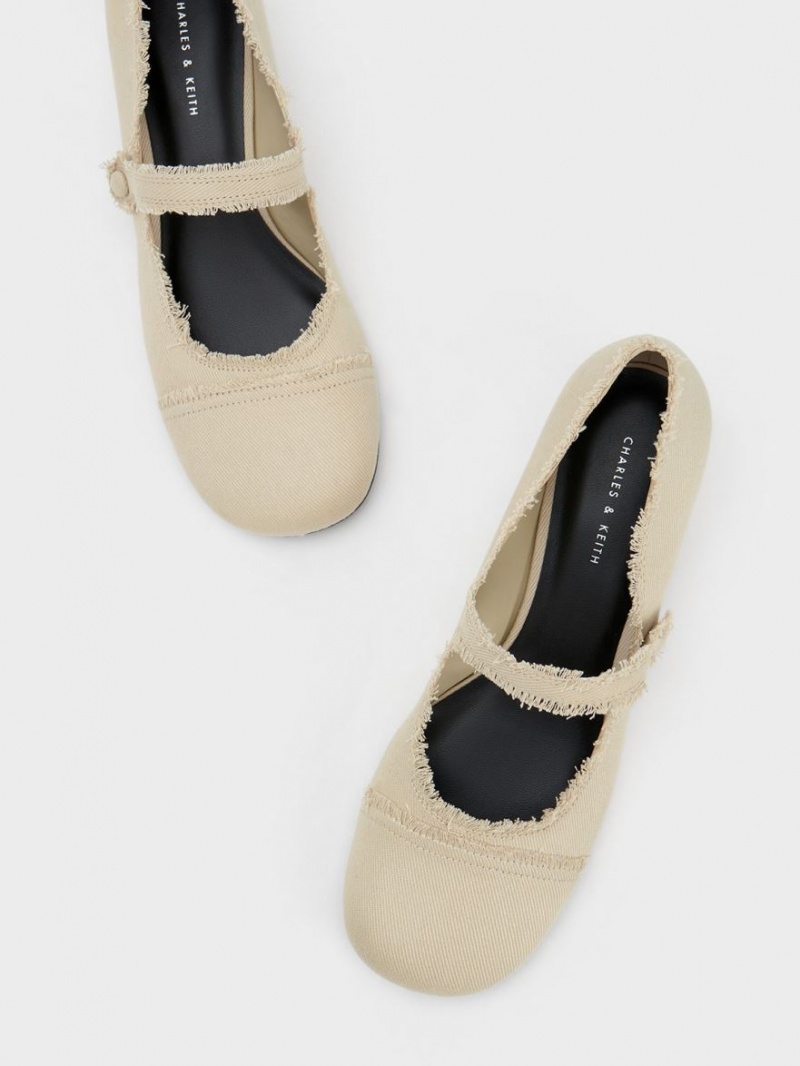 παπουτσια mary jane Charles And Keith Denim Block Heel Μπεζ | 51398-AZNV