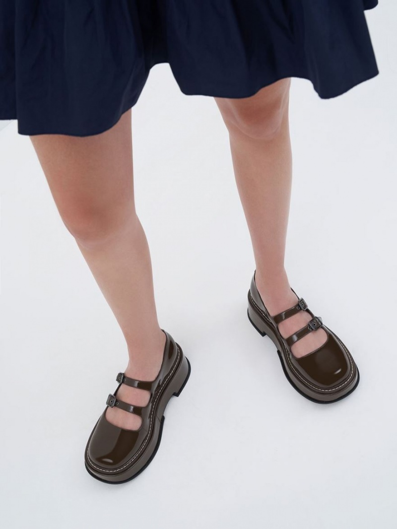 παπουτσια mary jane Charles And Keith Frankie λουστρινι flatforms​ σκούρο καφε | 54821-RQMP