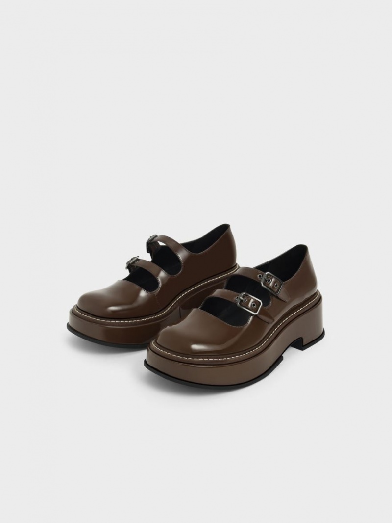 παπουτσια mary jane Charles And Keith Frankie λουστρινι flatforms​ σκούρο καφε | 54821-RQMP