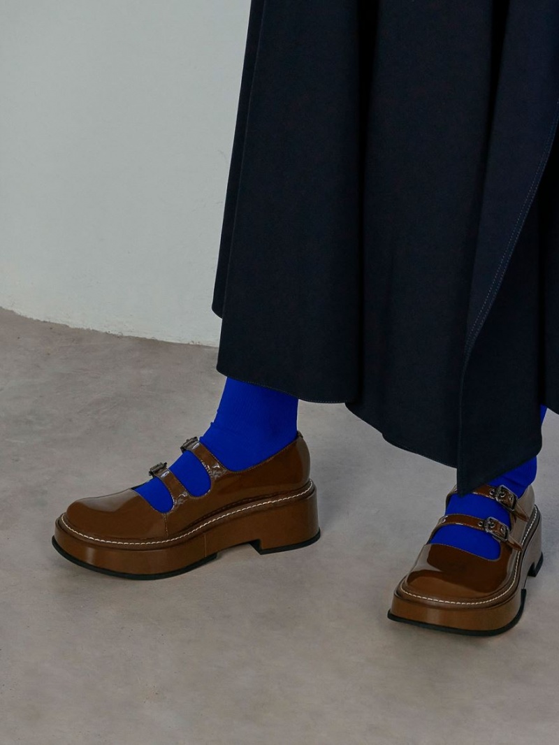 παπουτσια mary jane Charles And Keith Frankie λουστρινι flatforms​ σκούρο καφε | 54821-RQMP