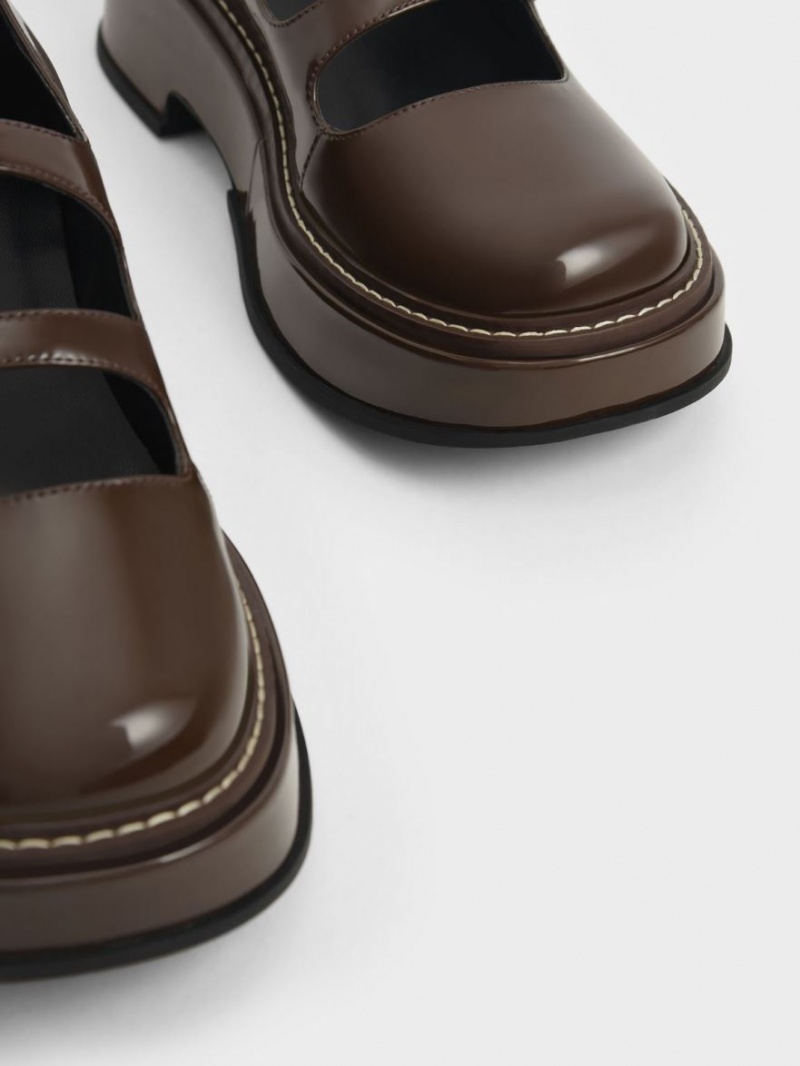 παπουτσια mary jane Charles And Keith Frankie λουστρινι flatforms​ σκούρο καφε | 54821-RQMP
