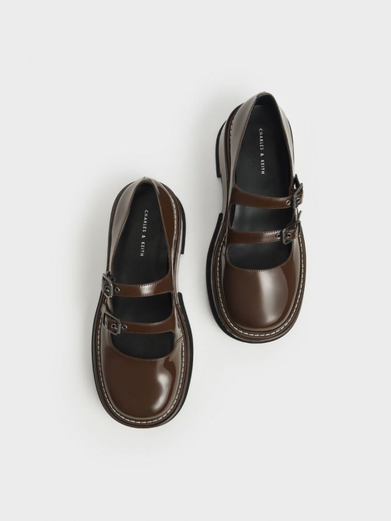 παπουτσια mary jane Charles And Keith Frankie λουστρινι flatforms​ σκούρο καφε | 54821-RQMP