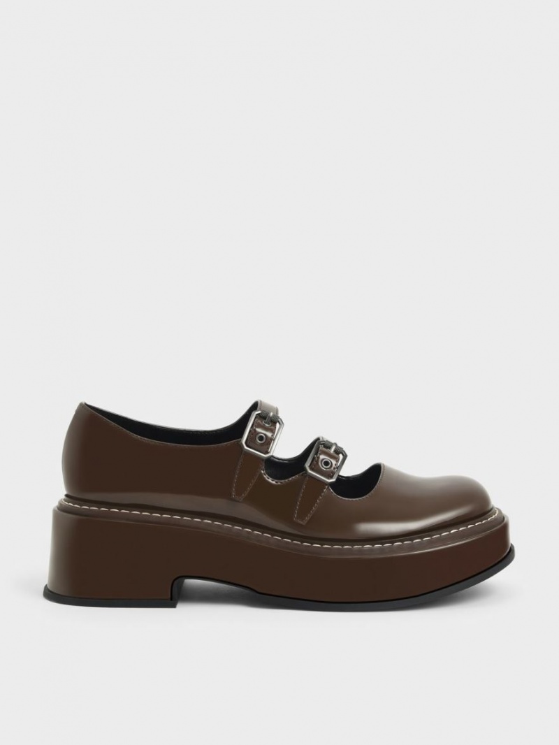 παπουτσια mary jane Charles And Keith Frankie λουστρινι flatforms​ σκούρο καφε | 54821-RQMP
