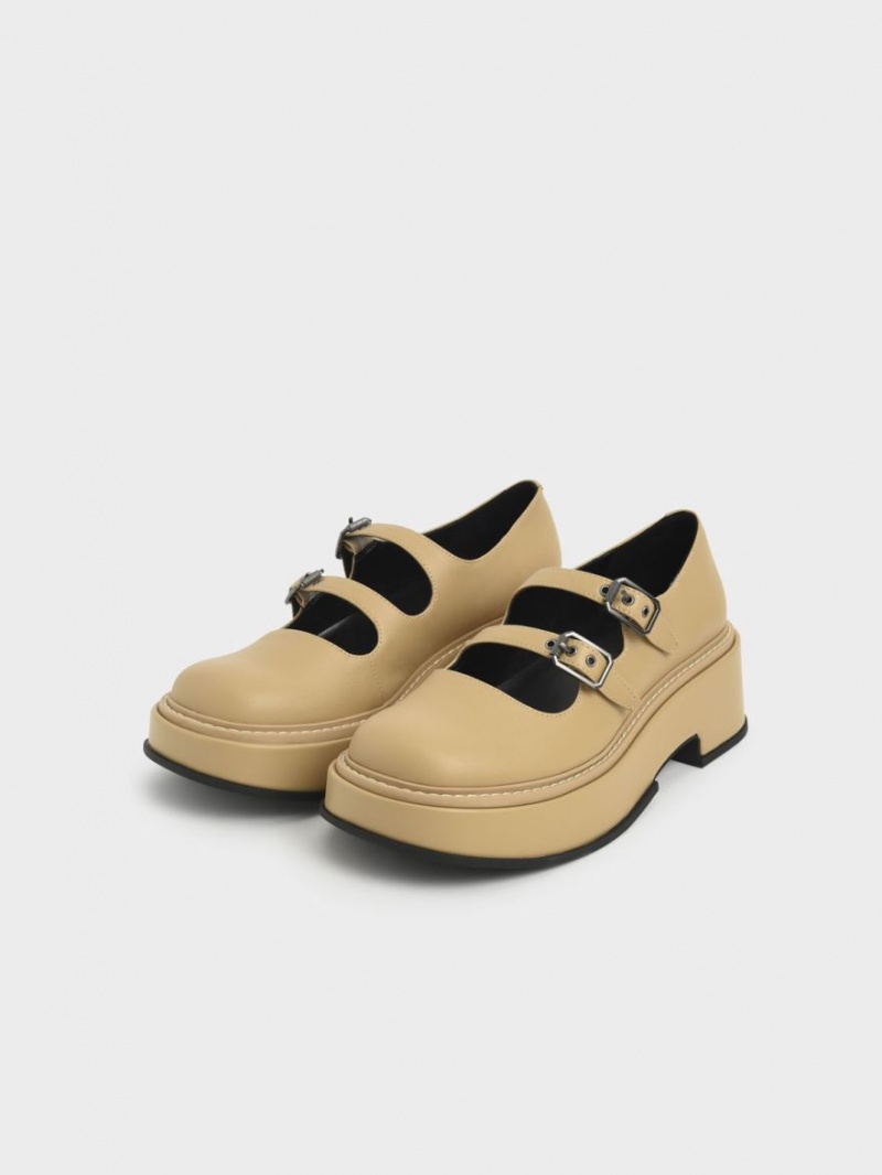 παπουτσια mary jane Charles And Keith Frankie flatforms​ Μπεζ | 80463-VGEC
