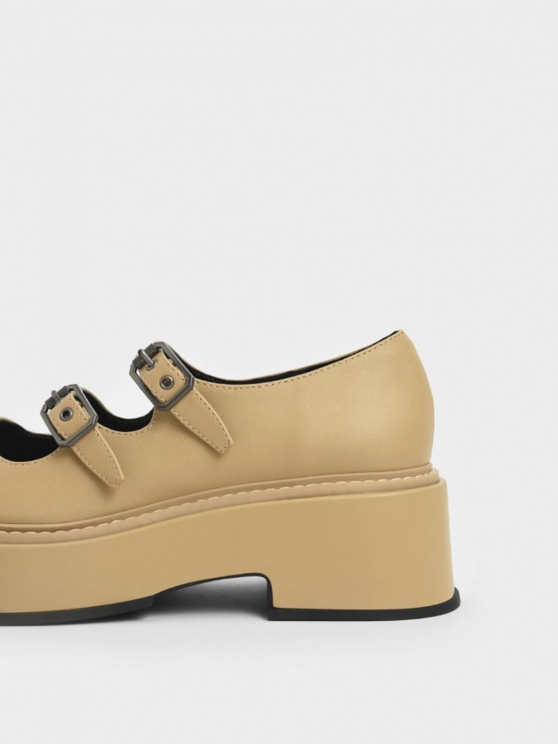 παπουτσια mary jane Charles And Keith Frankie flatforms​ Μπεζ | 80463-VGEC