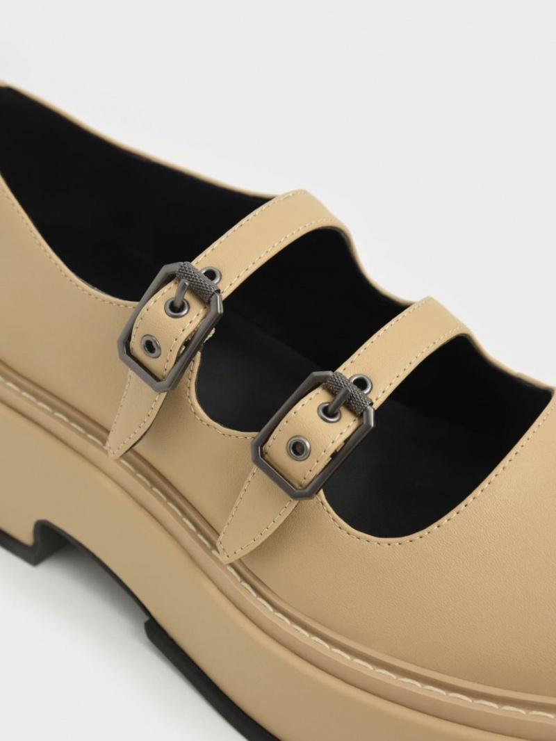 παπουτσια mary jane Charles And Keith Frankie flatforms​ Μπεζ | 80463-VGEC