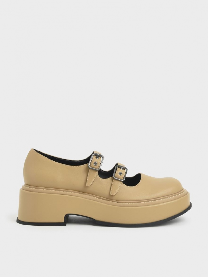 παπουτσια mary jane Charles And Keith Frankie flatforms​ Μπεζ | 80463-VGEC
