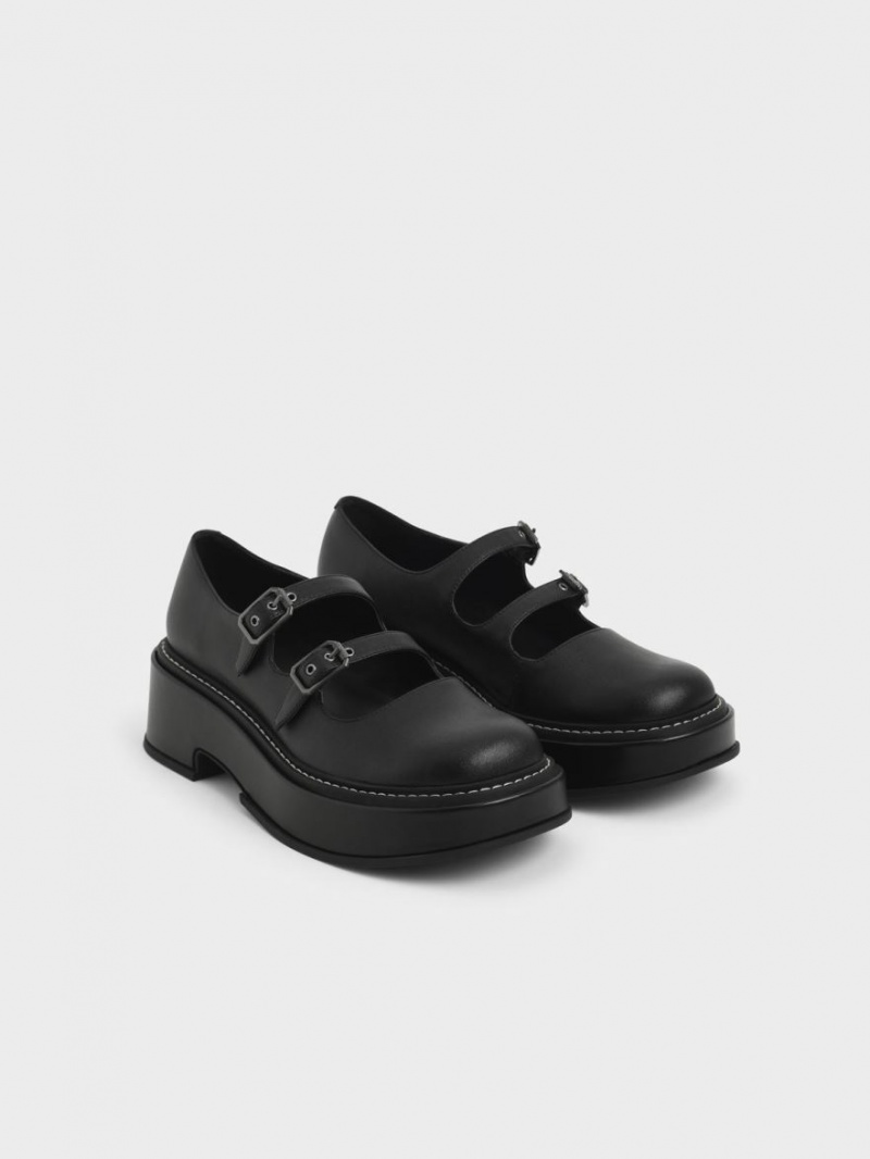 παπουτσια mary jane Charles And Keith Frankie flatforms​ μαυρα | 04635-MYJW