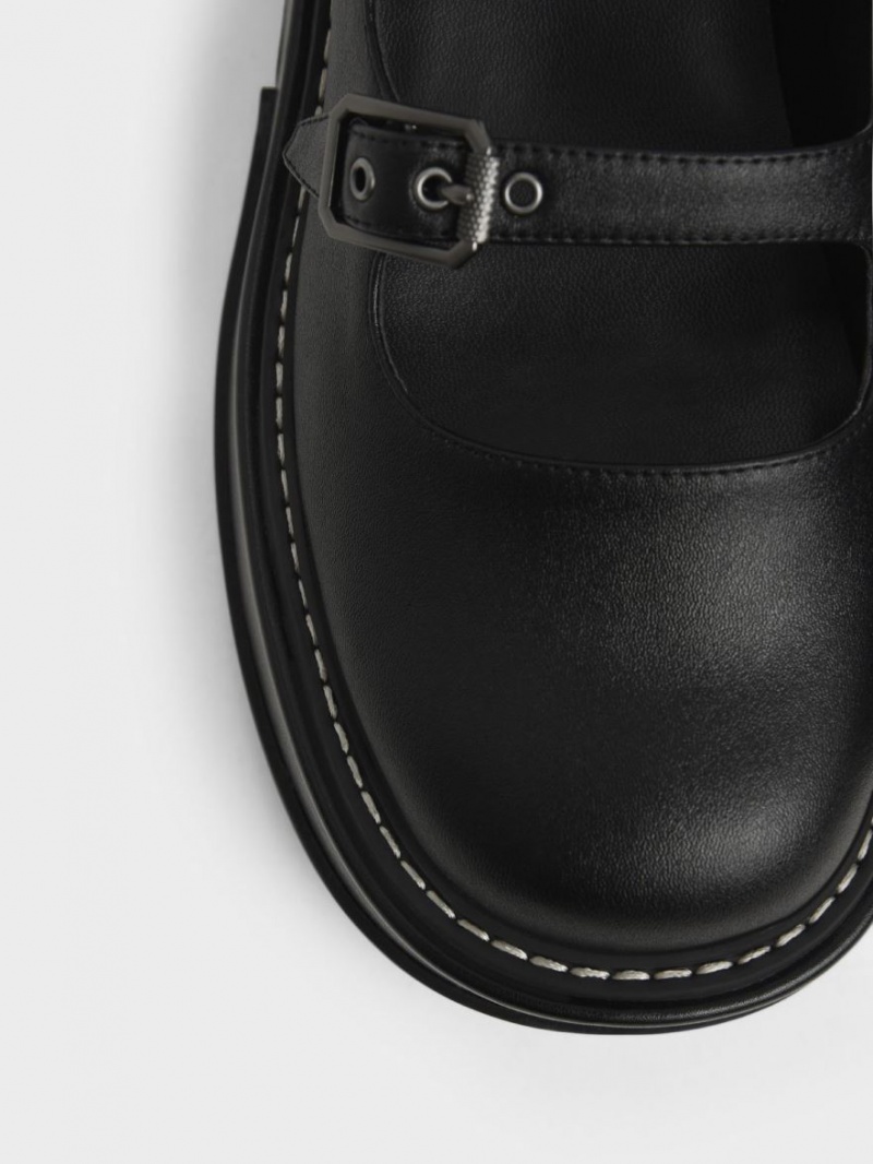 παπουτσια mary jane Charles And Keith Frankie flatforms​ μαυρα | 04635-MYJW