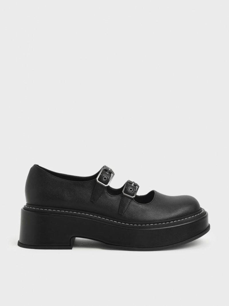 παπουτσια mary jane Charles And Keith Frankie flatforms​ μαυρα | 04635-MYJW