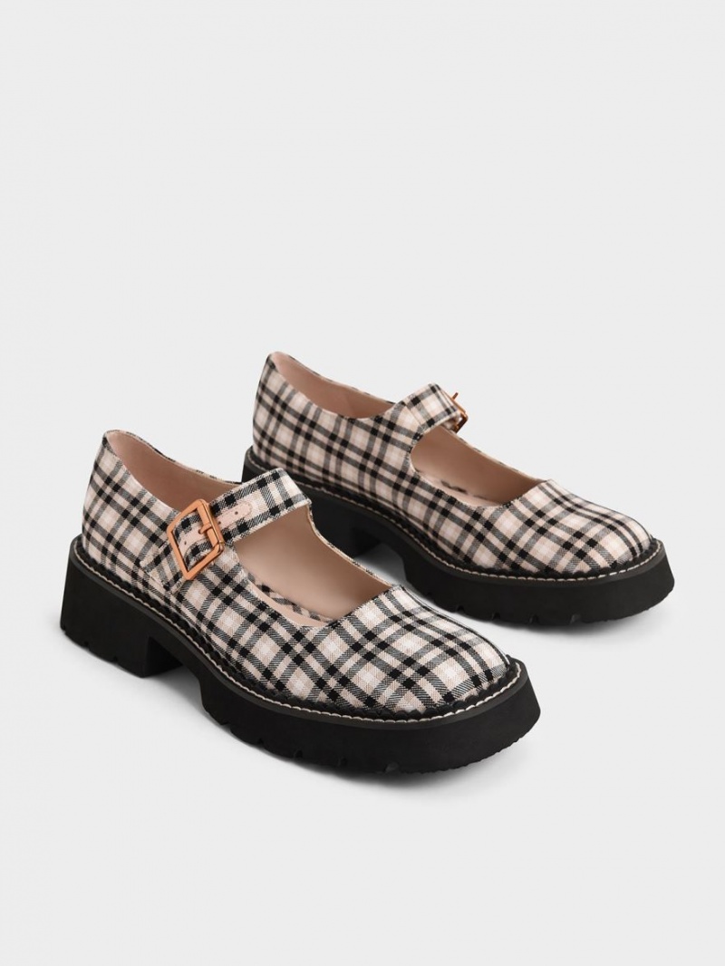 παπουτσια mary jane Charles And Keith Metallic πόρπης Check-Print Πολύχρωμο | 07452-FUZT